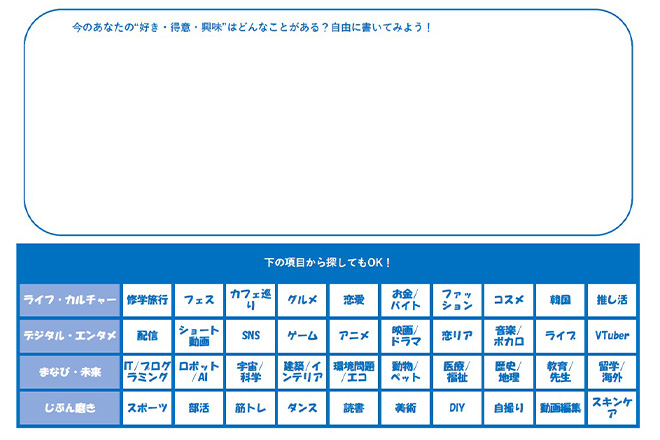 じぶん発見ワーク『“好き・得意・興味”の棚おろし』
